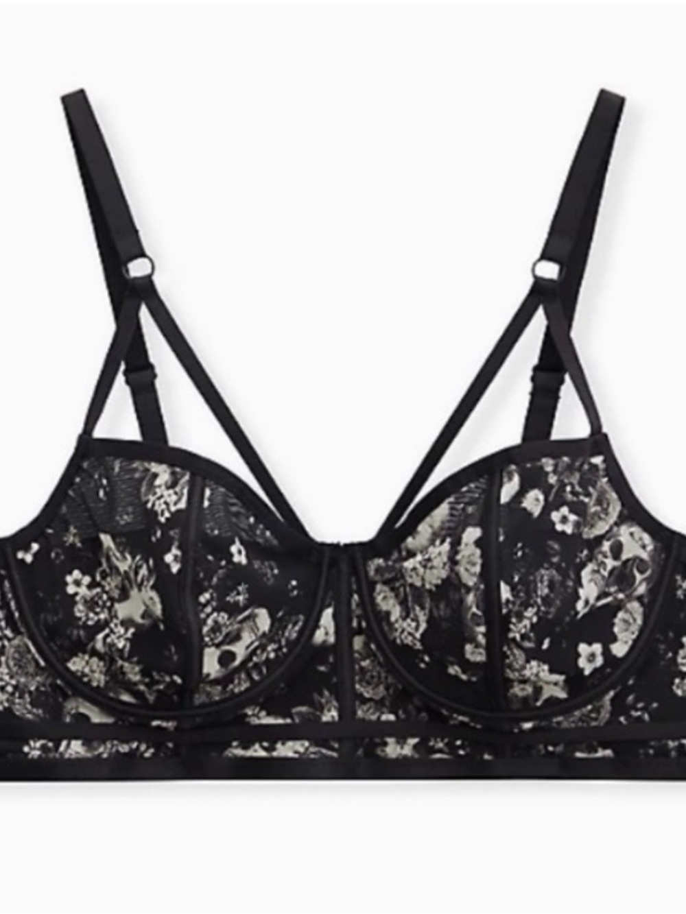 Torrid Black Skull Floral Unlined Underwire Bralette Size 1 (XL)